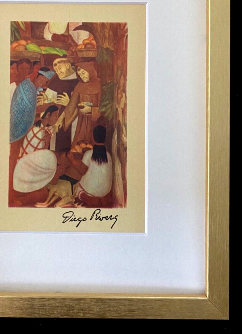 Œuvre Originale Signée Diego Rivera 1946 - Impression Vintage Encadrée Sous Verre