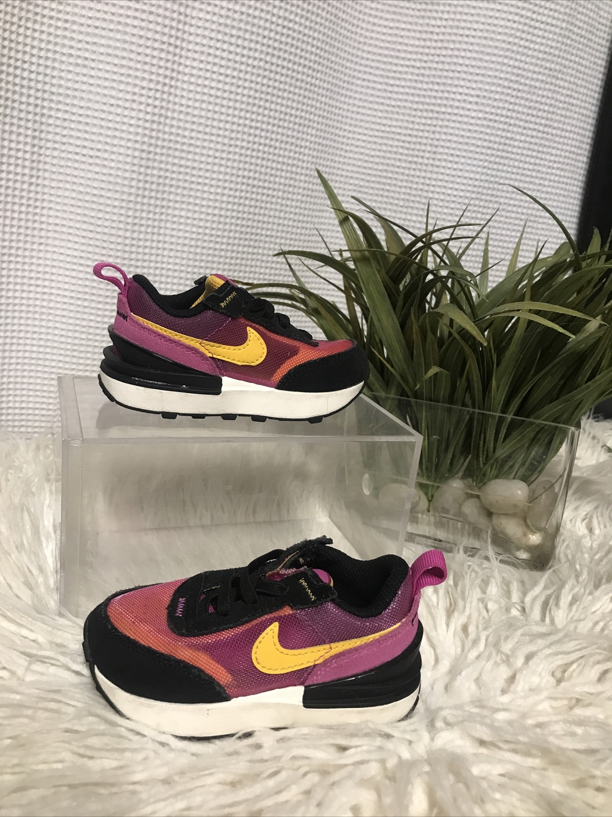 Nike Waffle One TD Toddler Size 5C Pink Black Yellow Sneakers Shoes DC0479-600