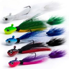 Bucktail Jigs Head Hook 3D Eyes Bait Deer Hair Feather Hook Beard Jigging Lure