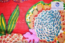 Indian 5 Yard Cotton Handcrafted Hand Block Fruit Print Red Fabric