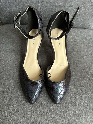 Ladies Red herring Stiletto shoes Navy Size Croc effect pattern UK