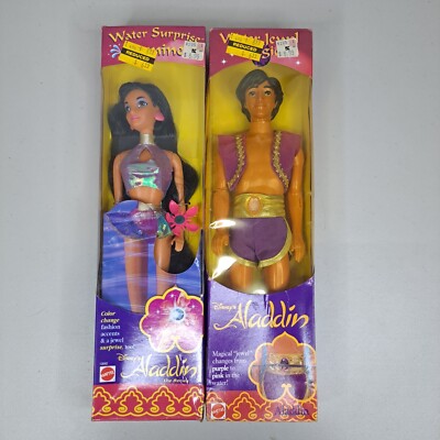 Water Jewel Magic Aladdin and Water Surprise Jasmine Disney Mattel Both Unopened
