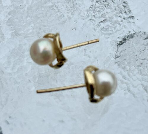 Vintage 14K 585 Solid Gold Infinity Swirl Pearl Stud Earrings- NO BACKS - Picture 5 of 8