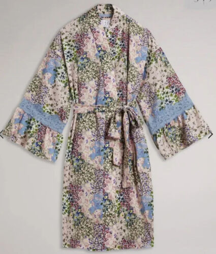 B By Ted Baker Pink Floral , Satin Robe/Dressing Gown, L Reg, 16/18 BNWT RRP £49 - Zdjęcie 1 z 7