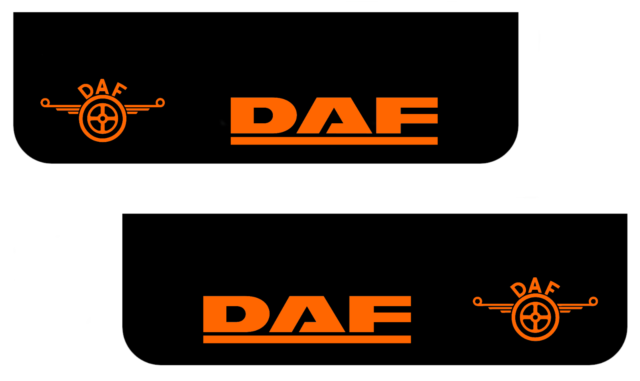 DAF Lkw Schmutzfänger 18 x 60cm Glatt Schwarz PVC Schmutzfänger - Orange Logo
