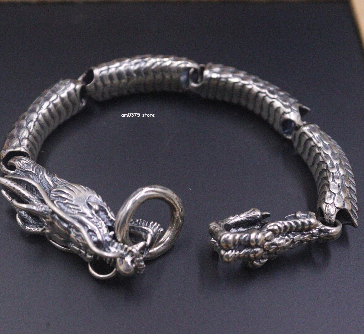 Real 925 Sterling Silver Bracelet Women Man's 10mm Dragon Head