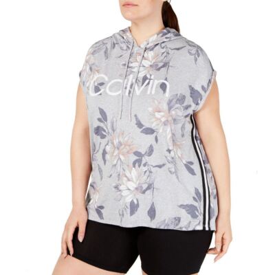 CALVIN KLEIN PERFORMANCE NEW Women's Plus Size Printed Hoodie Shirt Top 2X  TEDO