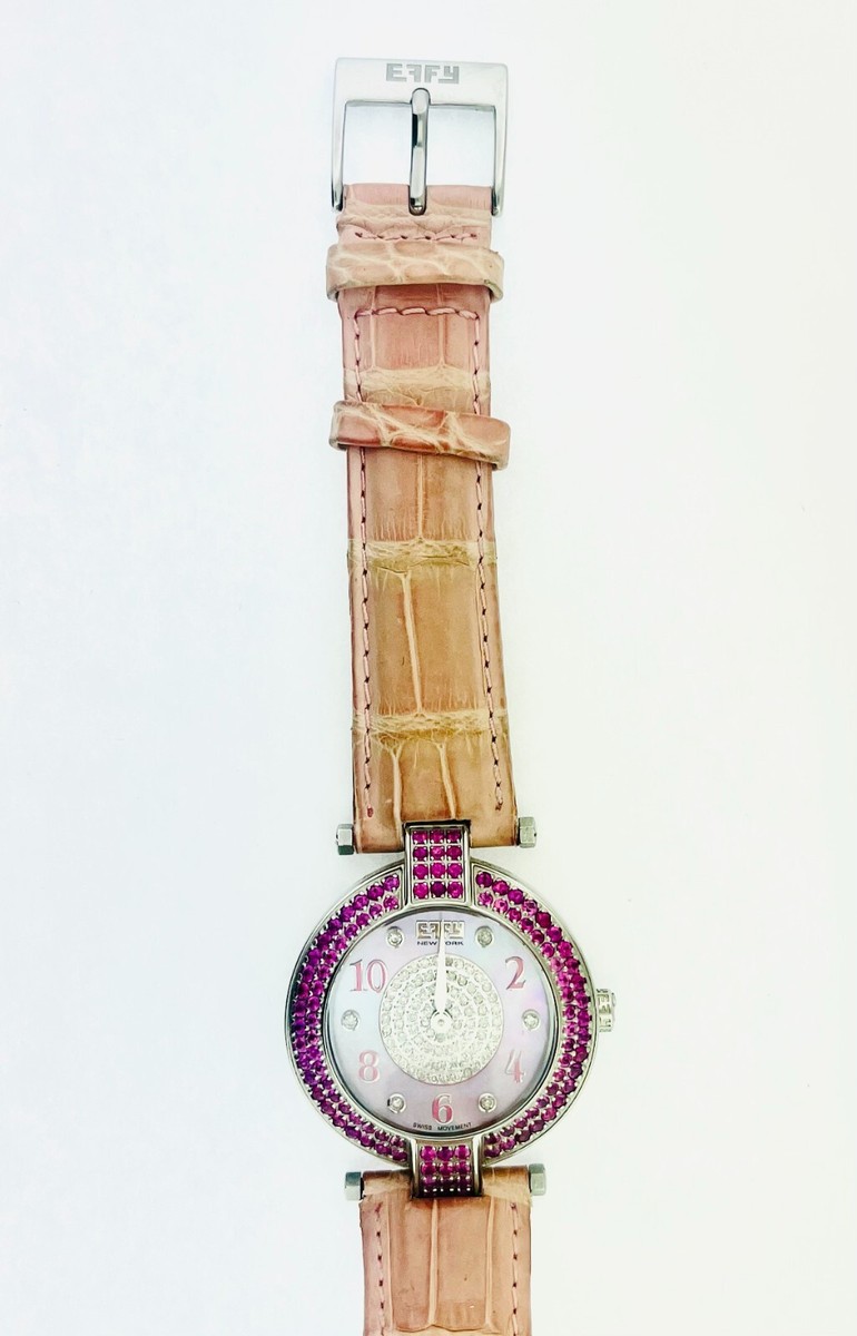 Pink Sapphire & Diamonds Pave Dial Luxury Swiss Quartz  display picture 3