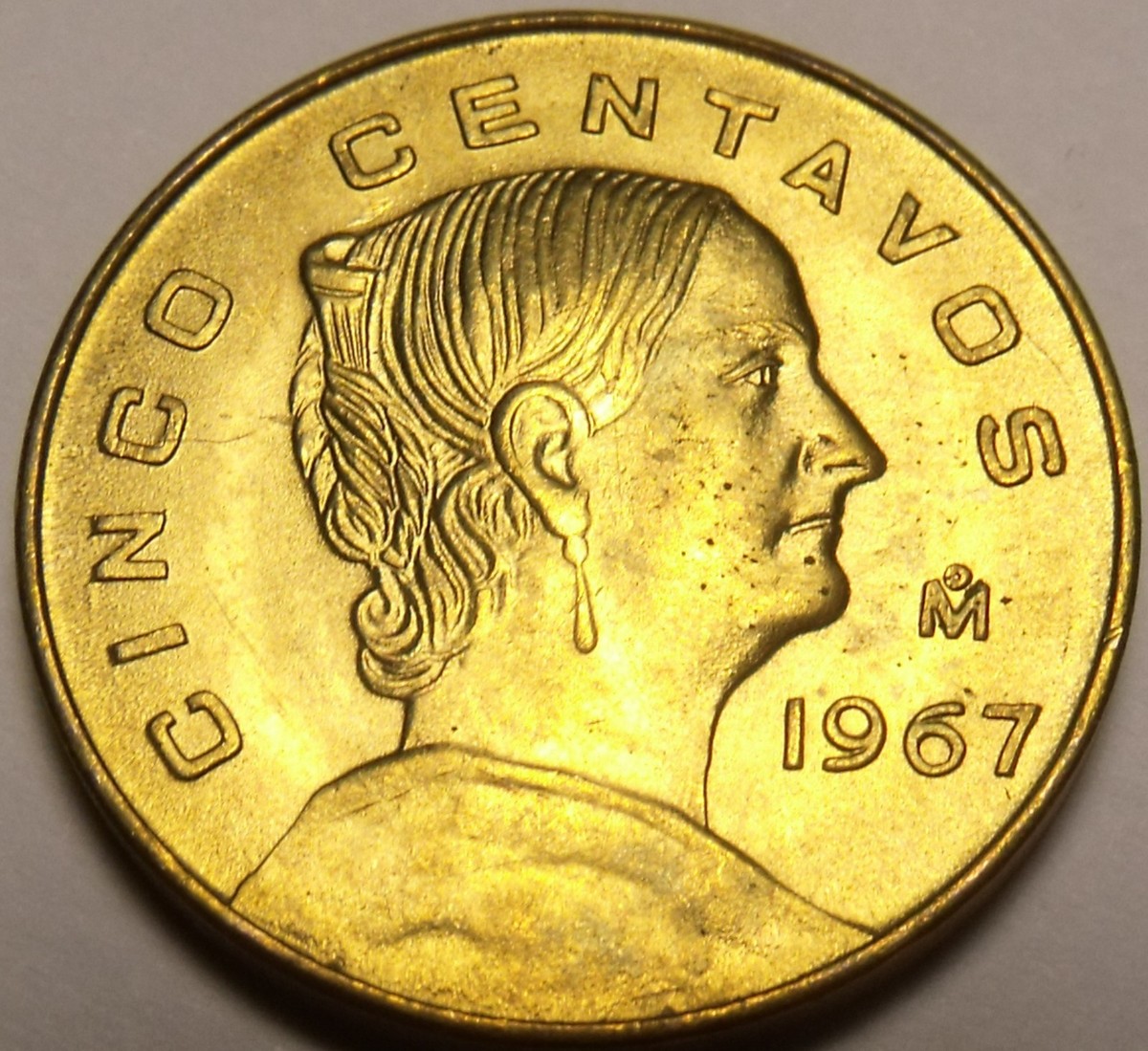 古銭　金貨　5 Mexico 1967 5 Centavos Gem Unc Brass Coin~White Josefa~Free