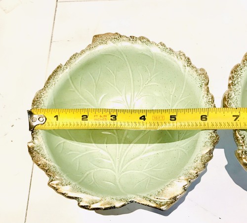 Set 2 California USA Pottery Turquoise Cabbage Leaf Gold Trim Bowl Green #741 - Picture 9 of 10