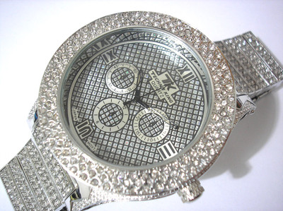 Silver Tone Metal Big Case & Band Techno King Men's Watch w Crystals Item 3741