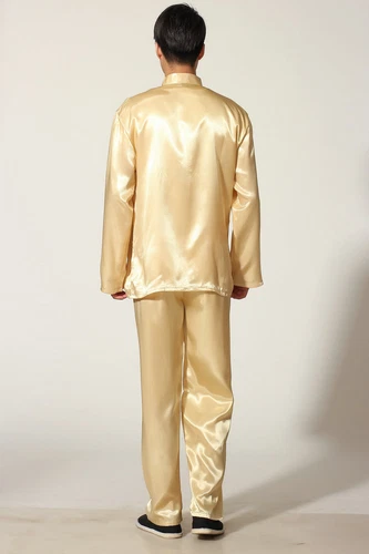 Mens Chinese Kung Fu Silk Suit Pajamas Black White Blue Red Size M- 2XL NEW - Picture 9 of 16