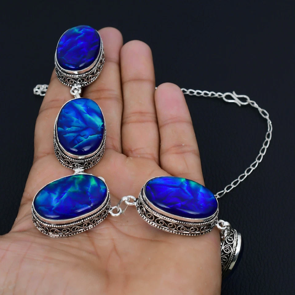 Collana In Opale Triplo Australiano In Argento Sterling 925 Per Regali - Immagine 4 di 4