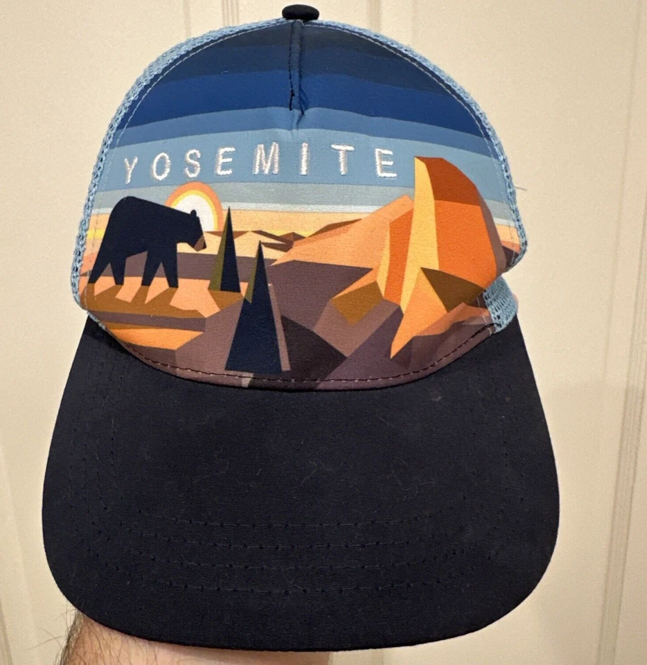 Sombrero de camionero del Parque Nacional de Yosemite azul con tapa ajustable de impacto de oso Foto 3 de 4