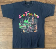 Screen Stars Best 90s San Francisco T-Shirt Men's Large Black W/ Neon Colors VTG