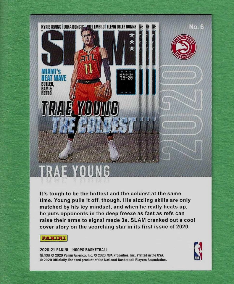 Trae Young 2020-21 Panini NBA Hoops SLAM 6 Atlanta Hawks basketball insert card - Image 2 of 2