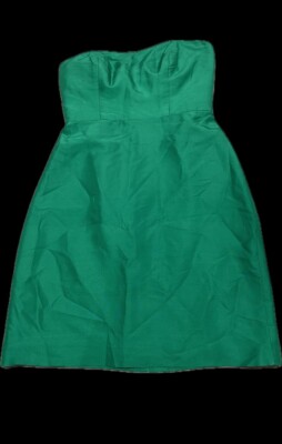 JENNY YOO  Shantung Silk Strapless Dress Prom Bridesmaid Emerald Green Size 4