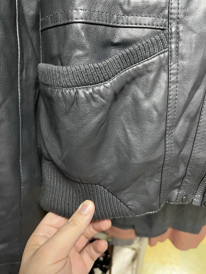 Xhilaration размер XL темно серый искусственной кожи Pleather Bomber куртка винтажный - Изображение 3 из 4