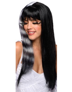 Womens Kitty Cat Wig Black White Striped Streaked Raccoon Sexy