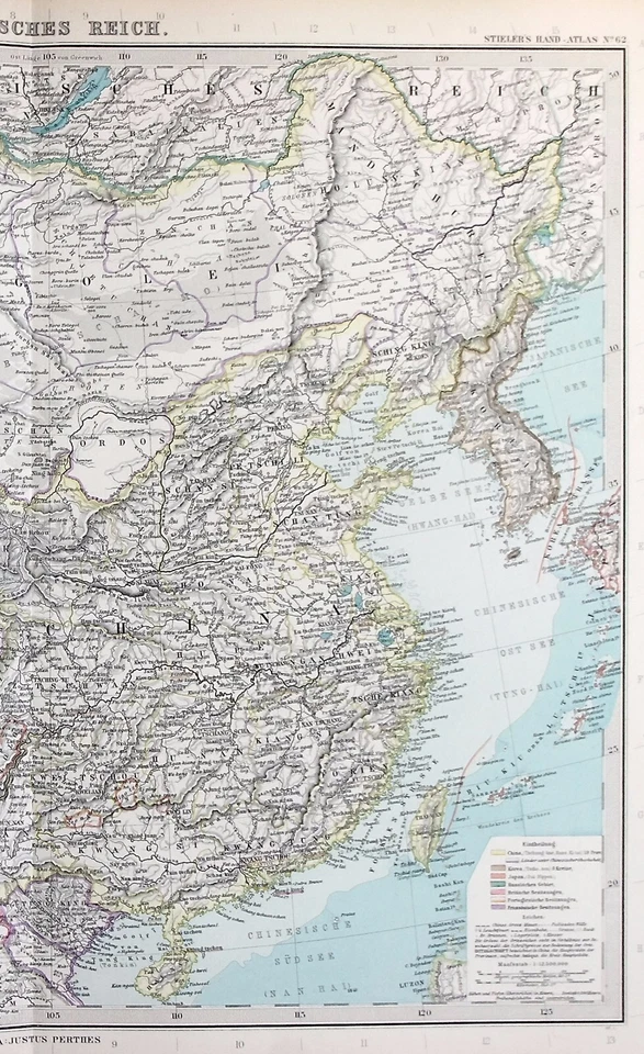 Mapa antiguo original IMPERIO CHINO, CHINA, MONGOLIA, TIBET, COREA, Stieler 1891 Foto 4 de 4