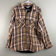 Vintage Five Brothers Quilted Flannel Shirt Men’s XL Brown Blue Plaid USA Made