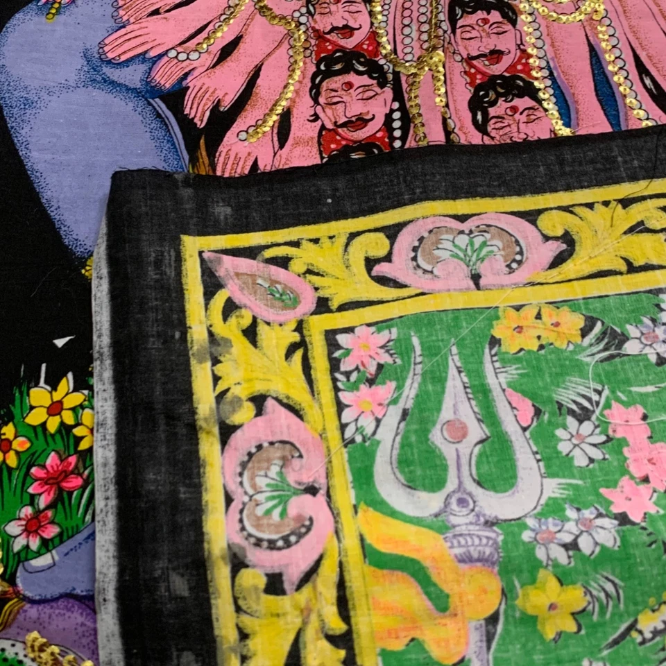 Tapiz indio colgante de pared diosa batik Kaali Ma Kali lentejuelas algodón póster Foto 4 de 4