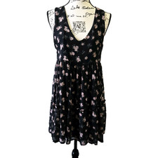 I'm Fuori Mini Dress Sz M Floral Black Tiered Whimsygoth Fairy Made In Italy