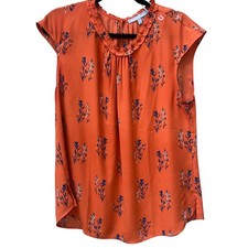 Daniel Rainn Burnt Orange Floral Ruffle Neck ...