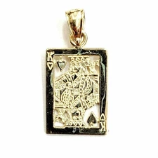 14k yellow Gold king of hearts Pendant playing card gambling fine jewelry 1.6g