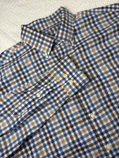 Peter Millar Blue/Brown White Check Long Sleeve Dress Shirt Size Large