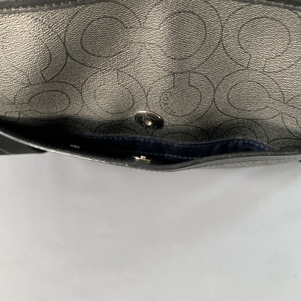 COACH Taglia Unica Grigio Nero Logo Rivestito Tela Borsa a Tracolla