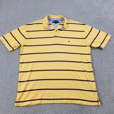 Tommy Hilfiger Polo Mens Large Yellow Striped Embroidery Shirt 90s