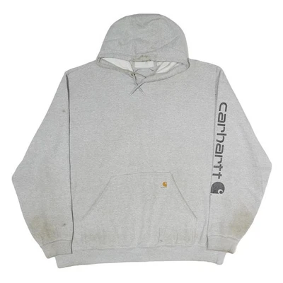 CARHARTT Homme Sweat à Capuche Gris 2XL Imprimé Logo Coton Pull - Photo 1/4