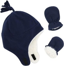 Baby Toddler Sherpa Fleece Winter Hat Mittens Gloves Set Warm Boy Girl6-12 month