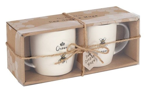 Queen Bee & Keeper His Her Couple Tea Mug Coffee Cup Hot Drinks White Set of 2