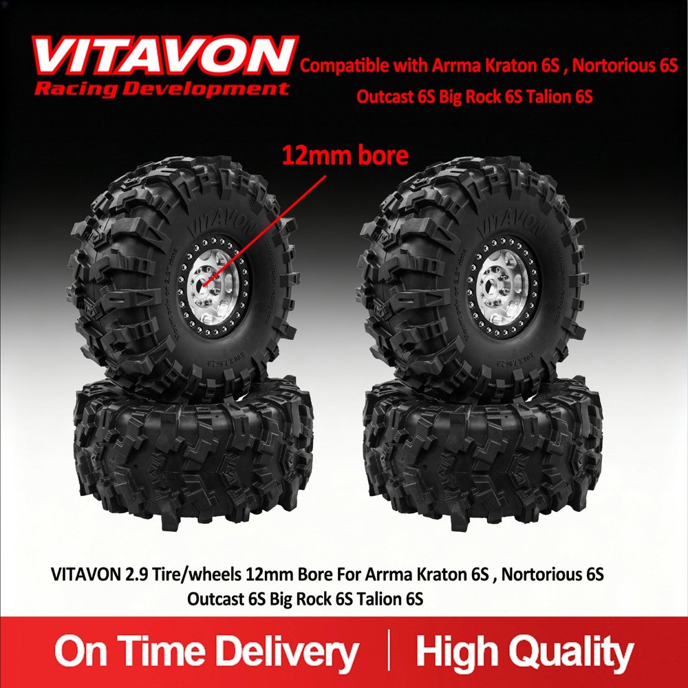 VITAVON 2.9 Tire/wheels 12mm Bore For Arrma Kraton 6S, Nortorious 6S,Bir Rock 6s