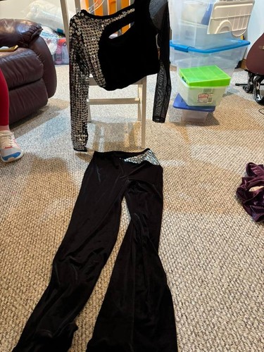 Black and silver Adult velvet cutout top and pant set Dance Weissman