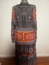 Farm Rio  Maxi Dress Floral Navy Brown crochet maxi western Size XS