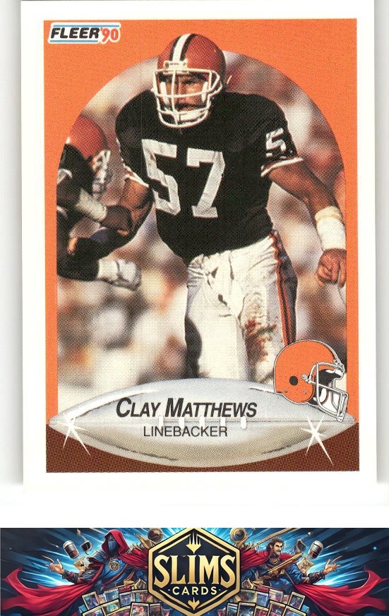 1990 Fleer #54b Clay Matthews Right edge of A in AFC logo aligned with blue
