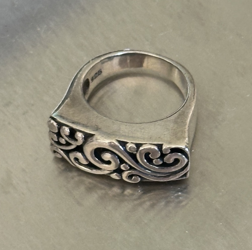 RECTANGULAR OXIDIZED STERLING SCROLLWORK RING MAR… - image 1