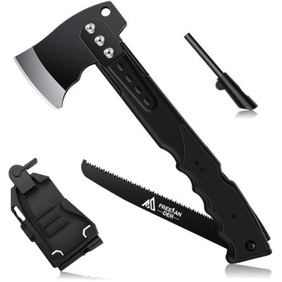 Camping Axt 34cm, 5-in-1 Survival Beil, Säge, Feuerstarter, Pfeife