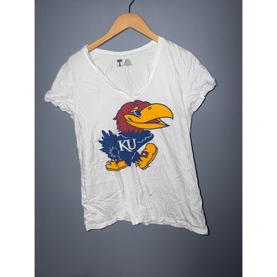 University of Kansas Jayhawks Graphic V-Neck T-Shirt White XL Mens Womens KU