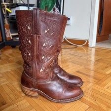 Vintage Frye Austin Brown Floral Leather Women Boots size 6.5 made in usa