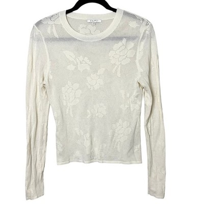 Z Supply Tibi Ivory Mesh Knit Floral Long Sleeve Sweater Top Size Medium