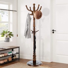 Wooden Coat Rack Freestanding, Vintage Coat Racks with Sturdy Round Base, Adj...