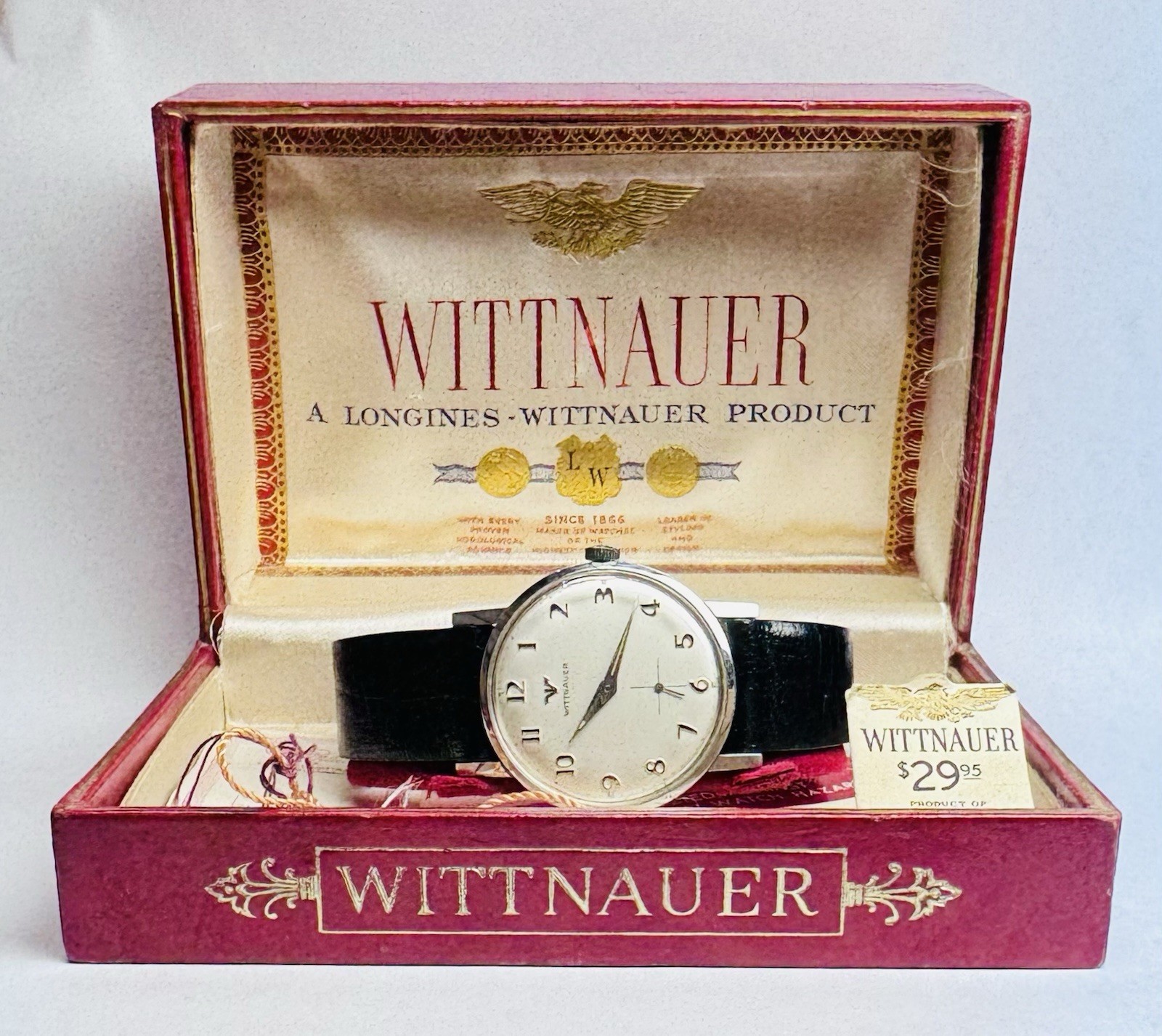 VINTAGE!! NOS Wittnauer Vintage Men's Dress Watch 32mm Silver Dial Leather