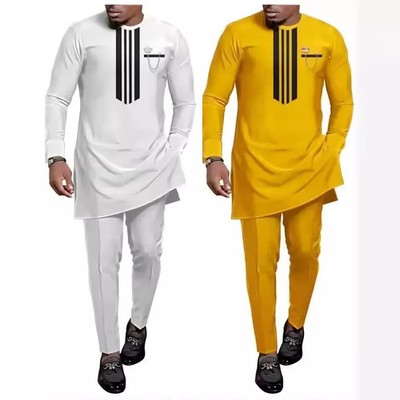 Men Summer Outfits Shirt Trousers 2 Pieces Set Party Wedding Africa Suit