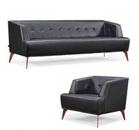 Schwarze Wohnzimmer Sitzgarnitur Edler Dreisitzer Cocktailsessel 2Tlg
