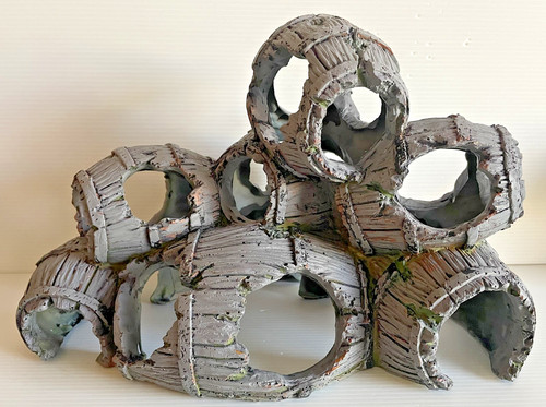 Aquarium Barrel Stack Fish Tank Decorative Ornament Large 12” x 8” x 7.5”
