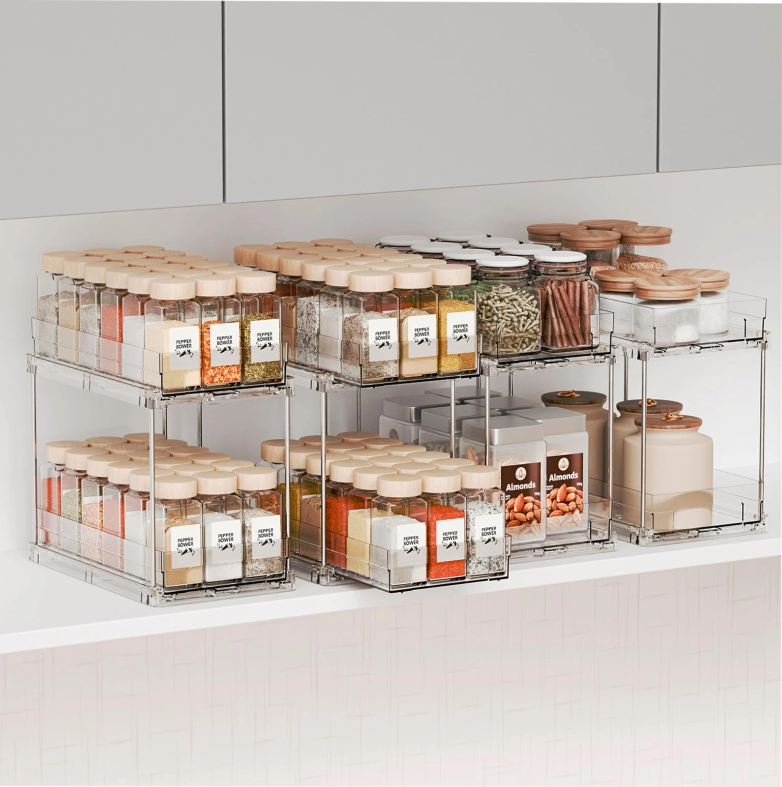 Yieach 4 Pack 2 Tier Vertical Spice Rack Pull Out,10.4'' Deep Narrow Slide Ou...
